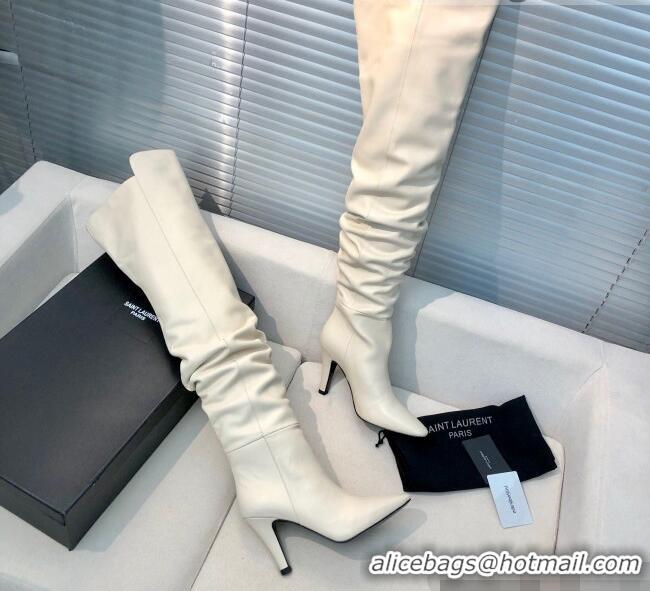 Charming Saint Laurent Betty Over-the-knee Boots in Calfskin 123057 White