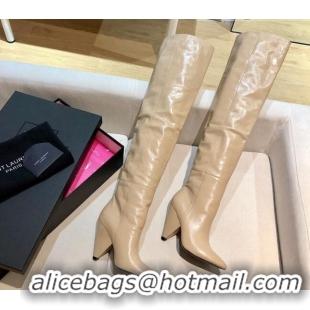 Best Product Saint Laurent Nike Over-the-knee Boots in Shinny Calfskin 125051 Beige