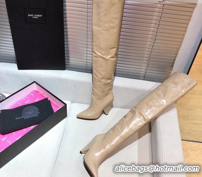 Best Product Saint Laurent Nike Over-the-knee Boots in Shinny Calfskin 125051 Beige