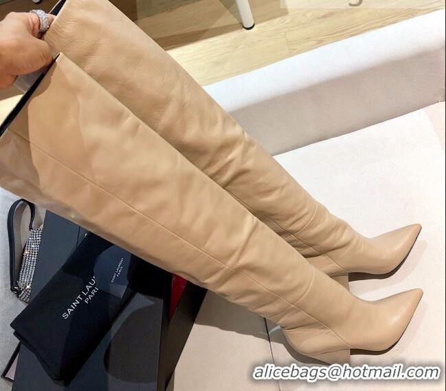 Best Product Saint Laurent Nike Over-the-knee Boots in Shinny Calfskin 125051 Beige