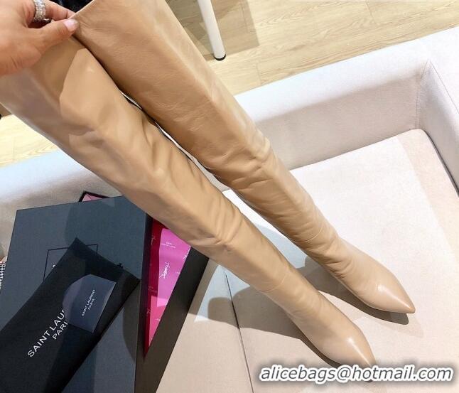 Best Product Saint Laurent Nike Over-the-knee Boots in Shinny Calfskin 125051 Beige