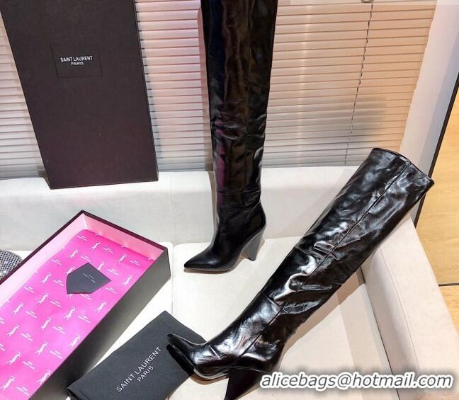 Durable Saint Laurent Nike Over-the-knee Boots in Shinny Calfskin 125051 Black