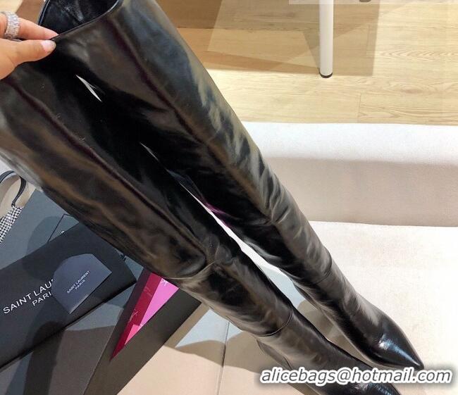 Durable Saint Laurent Nike Over-the-knee Boots in Shinny Calfskin 125051 Black