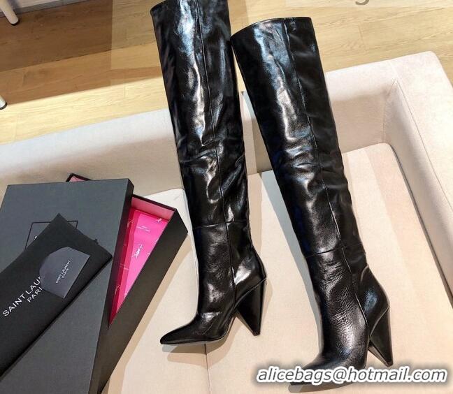 Durable Saint Laurent Nike Over-the-knee Boots in Shinny Calfskin 125051 Black