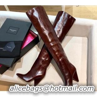 Super Quality Saint Laurent Nike Over-the-knee Boots in Shinny Calfskin 125051 Burgundy