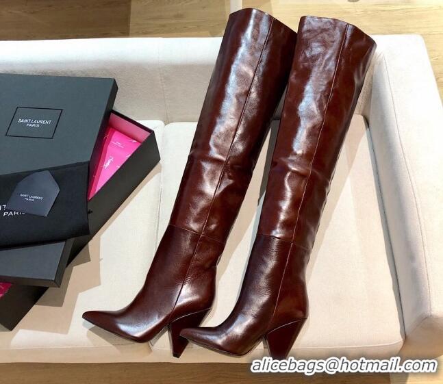 Super Quality Saint Laurent Nike Over-the-knee Boots in Shinny Calfskin 125051 Burgundy