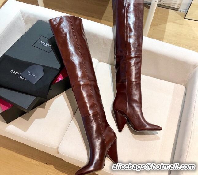 Super Quality Saint Laurent Nike Over-the-knee Boots in Shinny Calfskin 125051 Burgundy