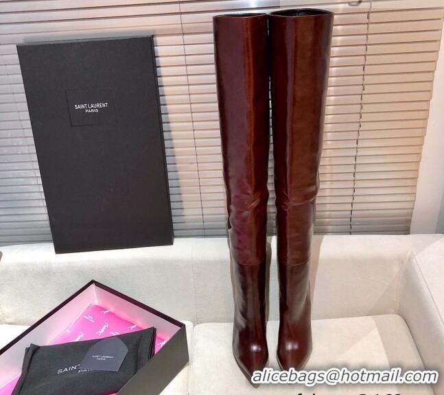 Super Quality Saint Laurent Nike Over-the-knee Boots in Shinny Calfskin 125051 Burgundy