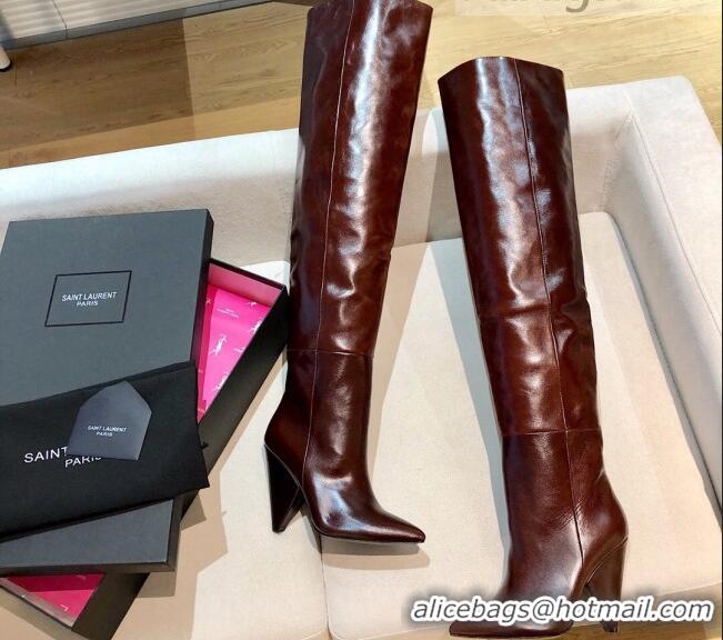 Super Quality Saint Laurent Nike Over-the-knee Boots in Shinny Calfskin 125051 Burgundy