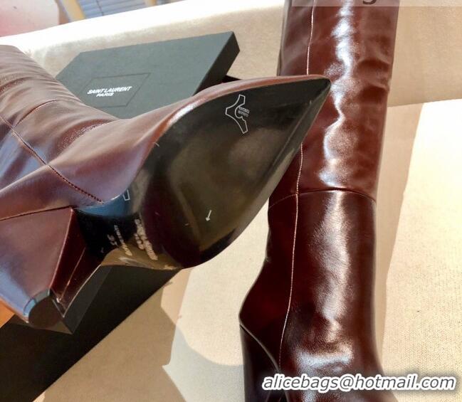 Super Quality Saint Laurent Nike Over-the-knee Boots in Shinny Calfskin 125051 Burgundy