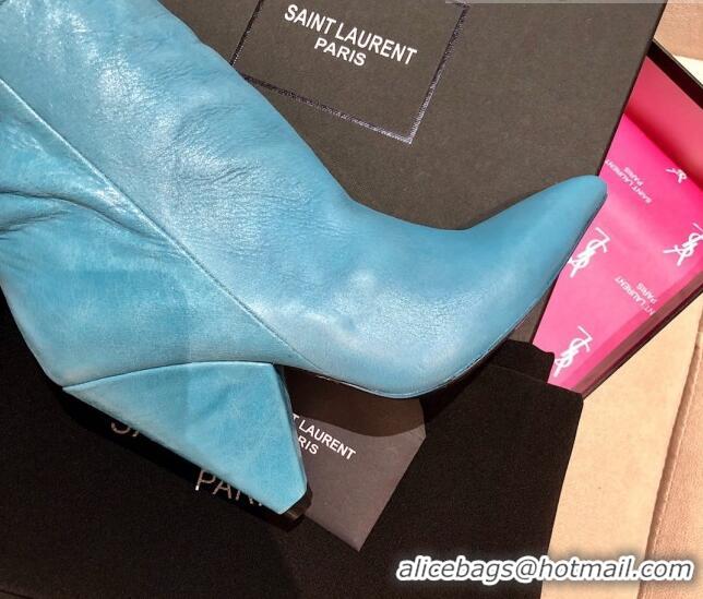 Best Grade Saint Laurent Nike Over-the-knee Boots in Shinny Calfskin 125051 Blue