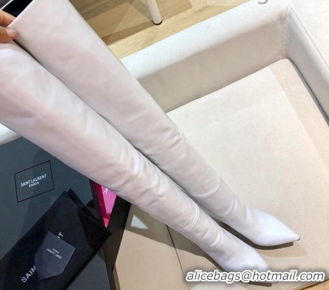 Best Grade Saint Laurent Nike Over-the-knee Boots in Shinny Calfskin 125051 White