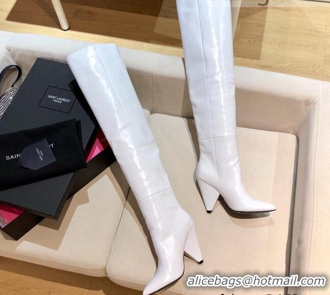 Best Grade Saint Laurent Nike Over-the-knee Boots in Shinny Calfskin 125051 White