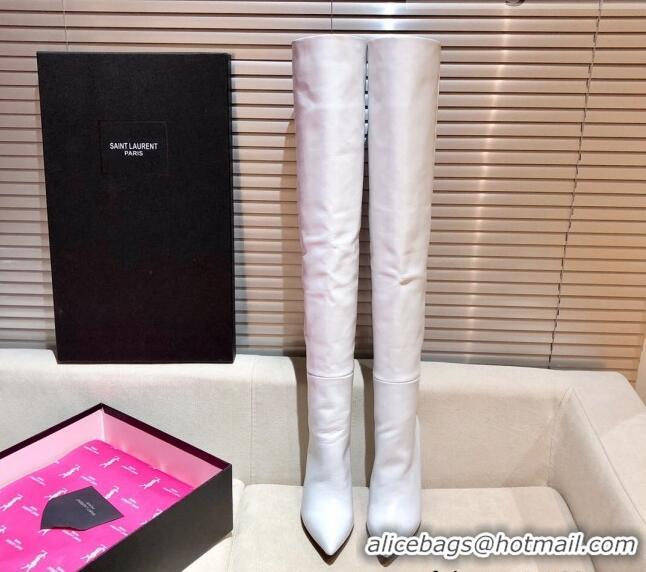 Best Grade Saint Laurent Nike Over-the-knee Boots in Shinny Calfskin 125051 White