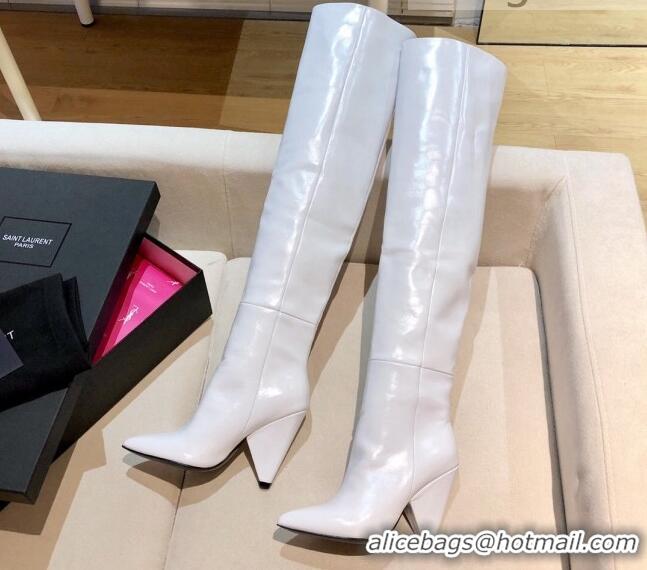 Best Grade Saint Laurent Nike Over-the-knee Boots in Shinny Calfskin 125051 White