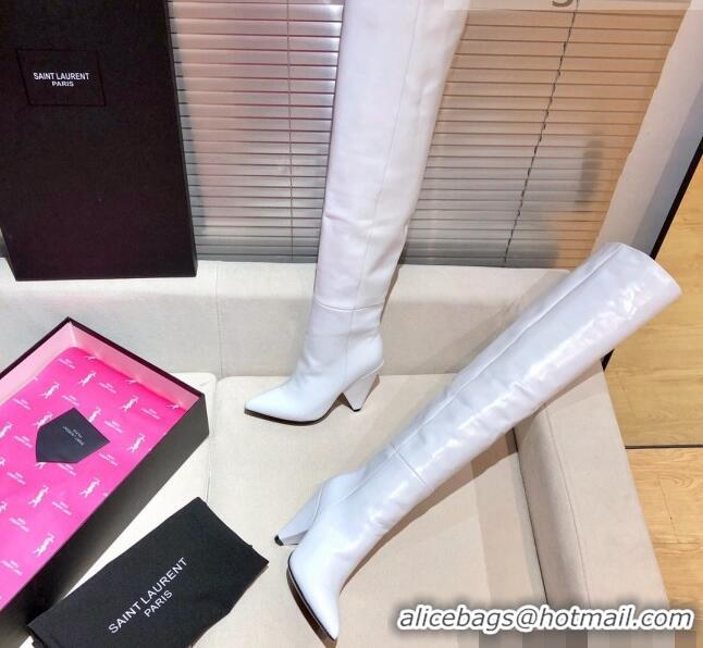 Best Grade Saint Laurent Nike Over-the-knee Boots in Shinny Calfskin 125051 White