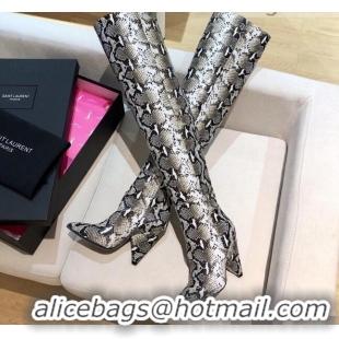 Luxurious Saint Laurent Nike Over-the-knee Boots in Snake Pattern Calfskin 125056