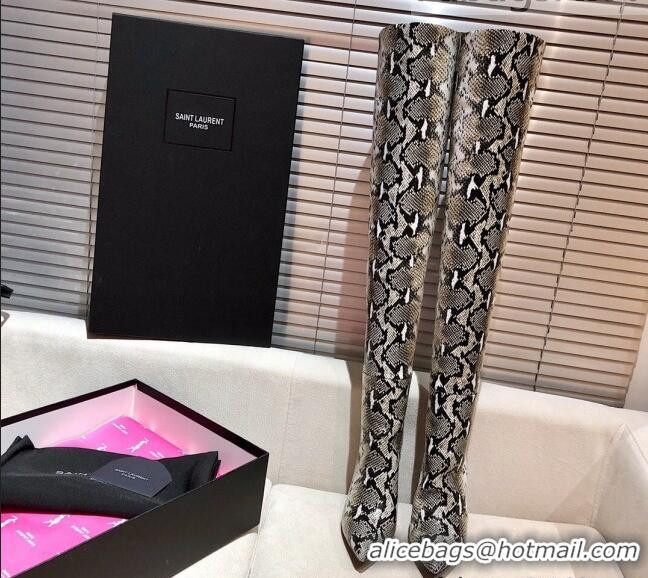 Luxurious Saint Laurent Nike Over-the-knee Boots in Snake Pattern Calfskin 125056