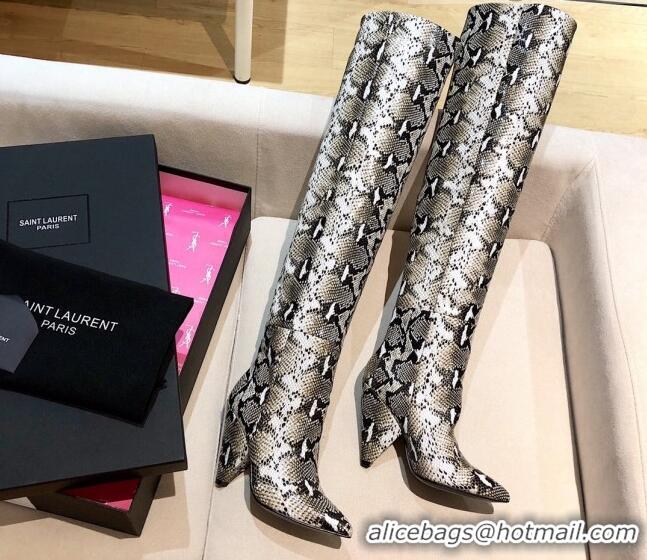 Luxurious Saint Laurent Nike Over-the-knee Boots in Snake Pattern Calfskin 125056