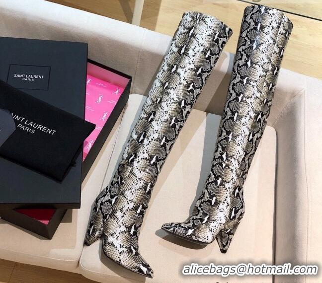 Luxurious Saint Laurent Nike Over-the-knee Boots in Snake Pattern Calfskin 125056