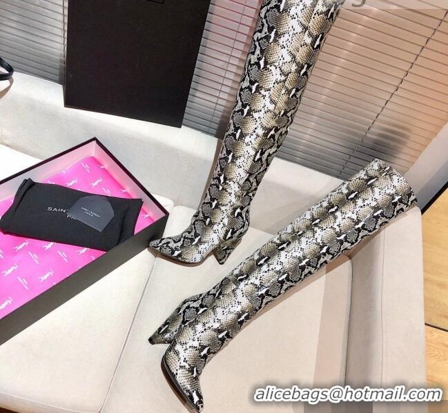 Luxurious Saint Laurent Nike Over-the-knee Boots in Snake Pattern Calfskin 125056