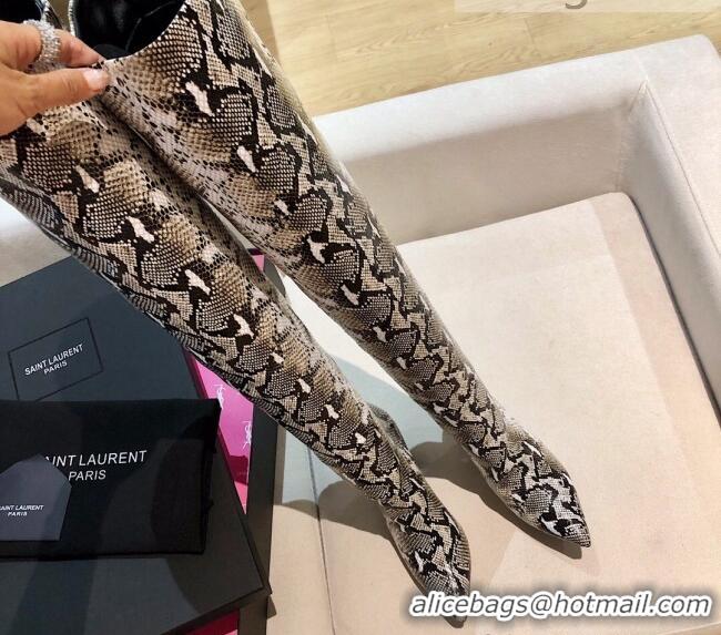 Luxurious Saint Laurent Nike Over-the-knee Boots in Snake Pattern Calfskin 125056