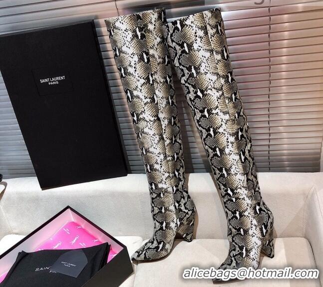 Luxurious Saint Laurent Nike Over-the-knee Boots in Snake Pattern Calfskin 125056