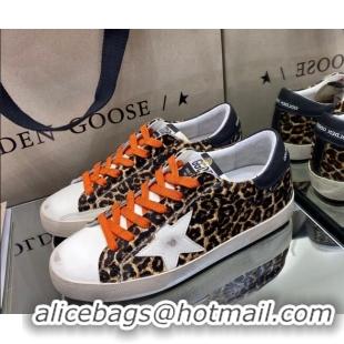 Unique Grade Golden Goose Super-Star Sneakers in Leopard Print Horse Hair with White Star 105052