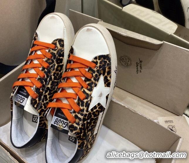 Unique Grade Golden Goose Super-Star Sneakers in Leopard Print Horse Hair with White Star 105052