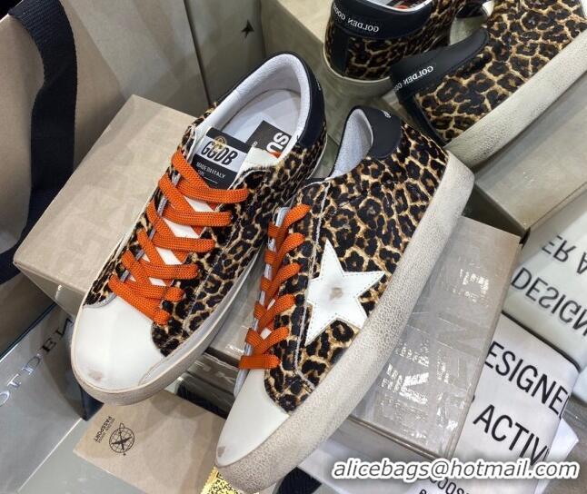 Unique Grade Golden Goose Super-Star Sneakers in Leopard Print Horse Hair with White Star 105052