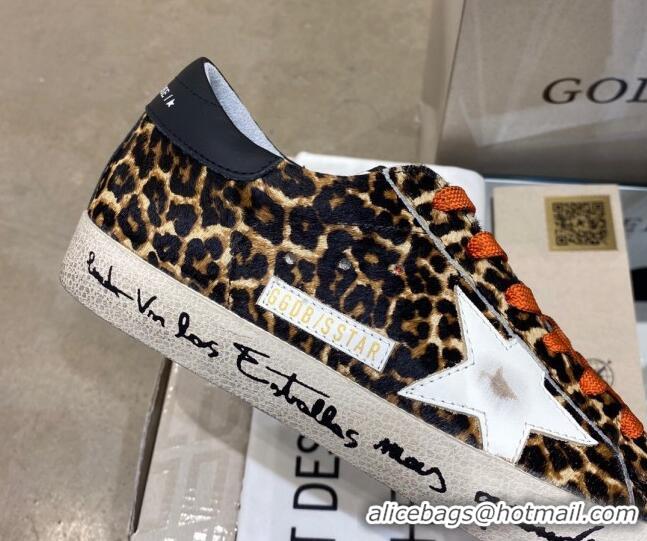 Unique Grade Golden Goose Super-Star Sneakers in Leopard Print Horse Hair with White Star 105052