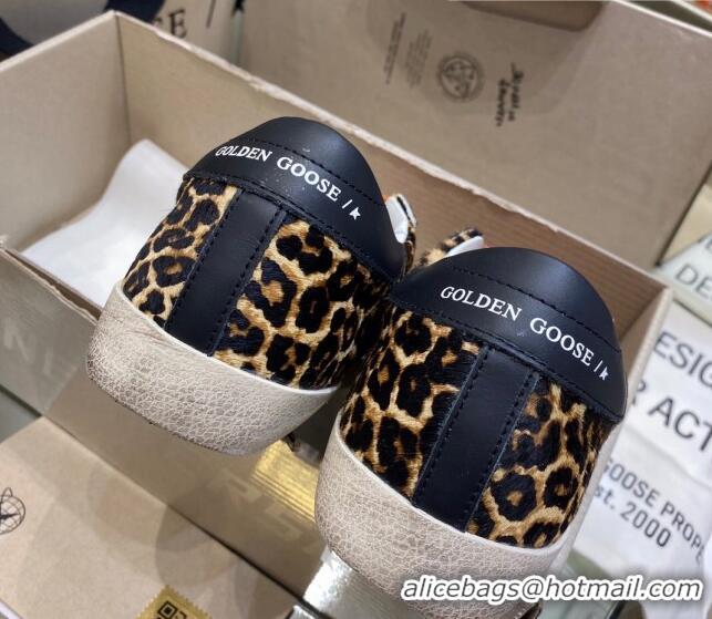 Unique Grade Golden Goose Super-Star Sneakers in Leopard Print Horse Hair with White Star 105052