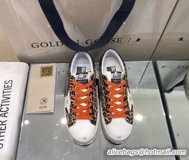 Unique Grade Golden Goose Super-Star Sneakers in Leopard Print Horse Hair with White Star 105052