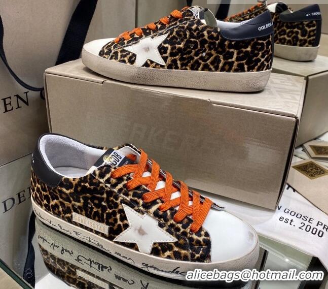 Unique Grade Golden Goose Super-Star Sneakers in Leopard Print Horse Hair with White Star 105052