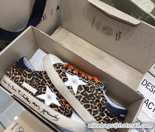 Unique Grade Golden Goose Super-Star Sneakers in Leopard Print Horse Hair with White Star 105052