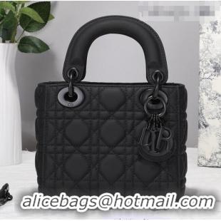 Top Grade Dior Mini Lady Dior Flap Bag in Ultra-Matte Cannage Calfskin CD3026 Black