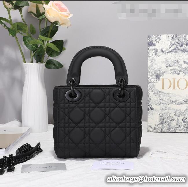 Top Grade Dior Mini Lady Dior Flap Bag in Ultra-Matte Cannage Calfskin CD3026 Black