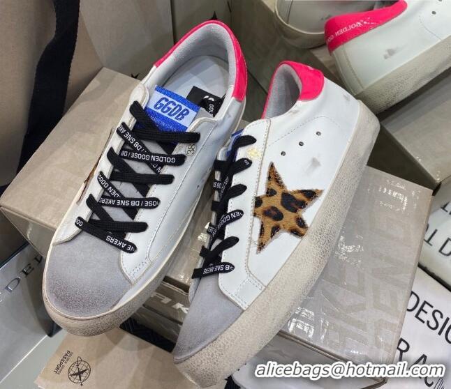 Best Luxury Golden Goose Super-Star Sneakers in White Leather With Leopard Print Star 105054