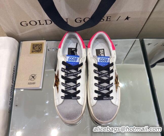 Best Luxury Golden Goose Super-Star Sneakers in White Leather With Leopard Print Star 105054