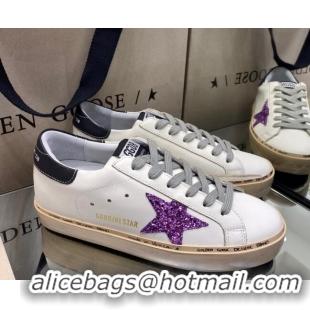 Best Design Golden Goose Hi Star Sneakers in White Leather with Purple Glitter Star 105056