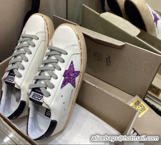 Best Design Golden Goose Hi Star Sneakers in White Leather with Purple Glitter Star 105056