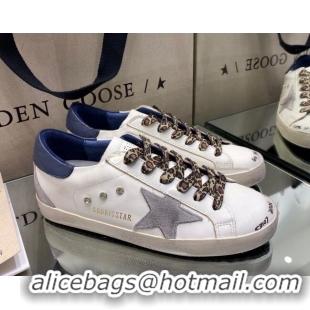 Top Quality Golden Goose Super-Star Sneakers in White Leather with Blue Back 105058