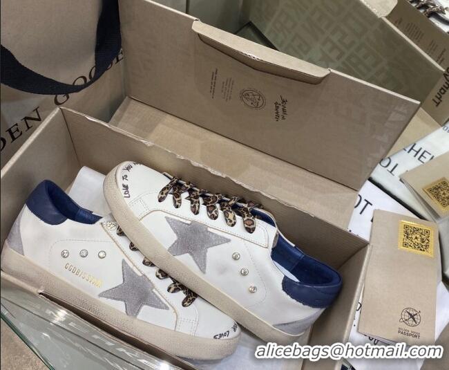 Top Quality Golden Goose Super-Star Sneakers in White Leather with Blue Back 105058