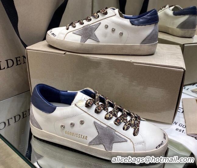 Top Quality Golden Goose Super-Star Sneakers in White Leather with Blue Back 105058