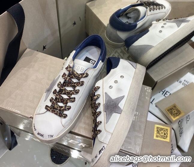 Top Quality Golden Goose Super-Star Sneakers in White Leather with Blue Back 105058