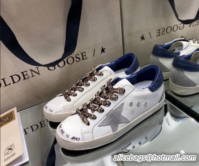 Top Quality Golden Goose Super-Star Sneakers in White Leather with Blue Back 105058