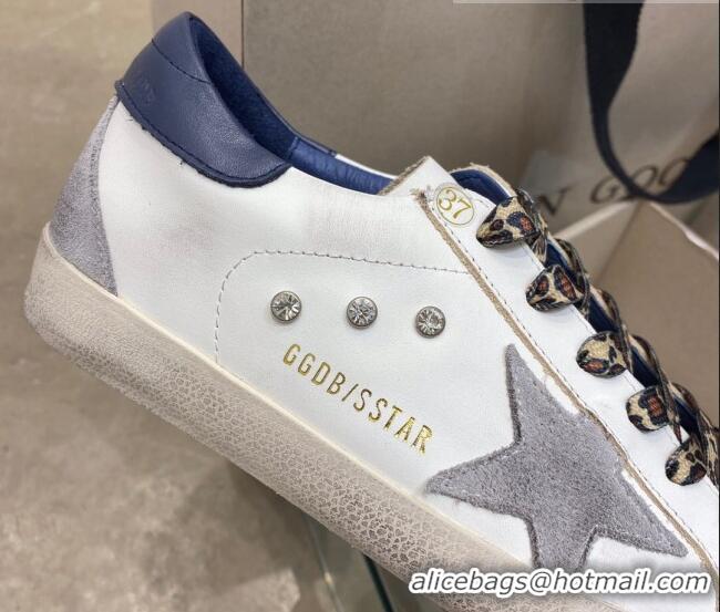 Top Quality Golden Goose Super-Star Sneakers in White Leather with Blue Back 105058