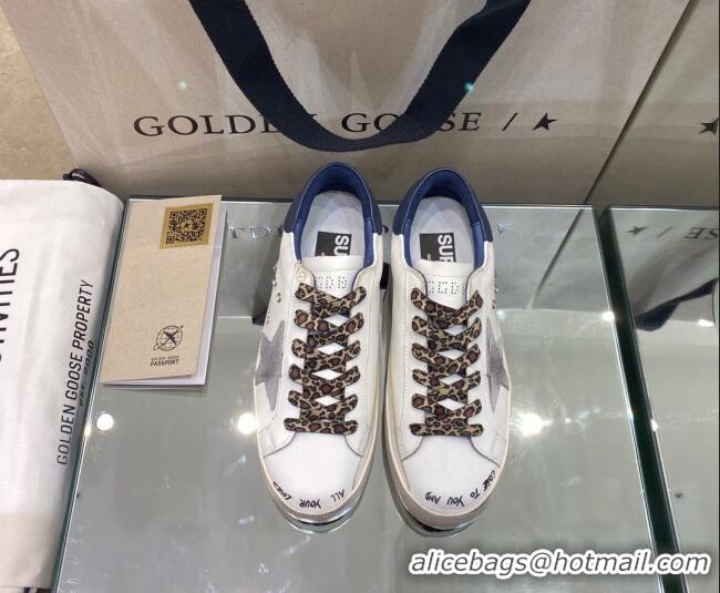 Top Quality Golden Goose Super-Star Sneakers in White Leather with Blue Back 105058