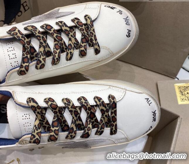 Top Quality Golden Goose Super-Star Sneakers in White Leather with Blue Back 105058