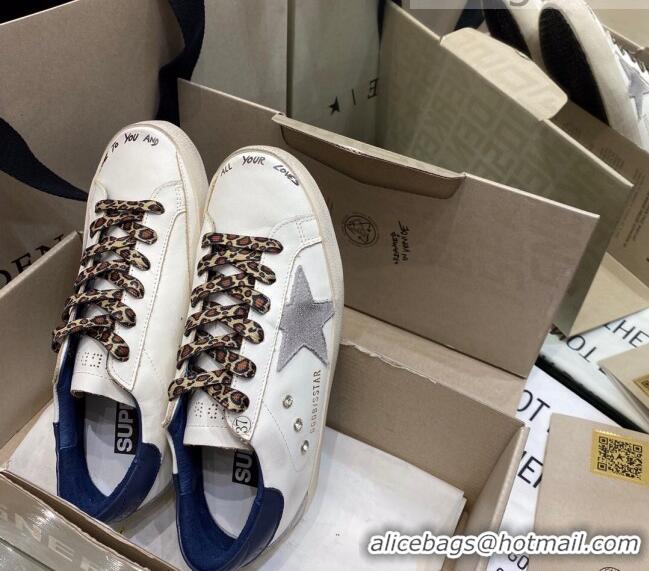 Top Quality Golden Goose Super-Star Sneakers in White Leather with Blue Back 105058